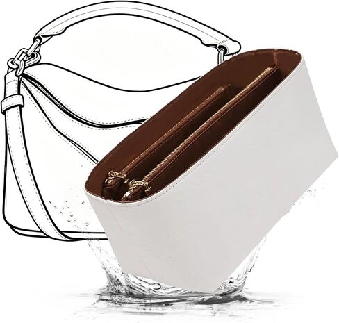 Lightweight Purse Organizer Insert for Loewe Small Puzzle Bag, Custom Fit Waterproof Dupont Paper Exterior & Nylon Lining, 6 Pockets with Middle & Side YKK Zip Compartments,Brown&White in Saudi Arabia