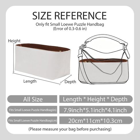 Lightweight Purse Organizer Insert for Loewe Small Puzzle Bag, Custom Fit Waterproof Dupont Paper Exterior & Nylon Lining, 6 Pockets with Middle & Side YKK Zip Compartments,Brown&White in Saudi Arabia