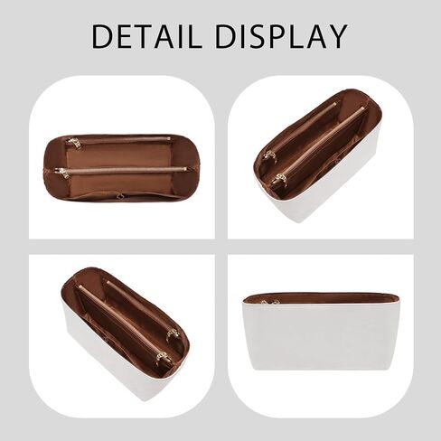 Lightweight Purse Organizer Insert for Loewe Small Puzzle Bag, Custom Fit Waterproof Dupont Paper Exterior & Nylon Lining, 6 Pockets with Middle & Side YKK Zip Compartments,Brown&White in Saudi Arabia