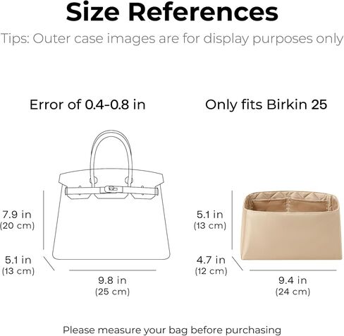 Purse Organizer Insert for HERMES Birkin 25 Handbag,Custom Ferfect Fit Inside Premium Aesthetics Embroidered Lightweight Tote Bag Insert Accessories (Silk Gold Sheen) in Saudi Arabia
