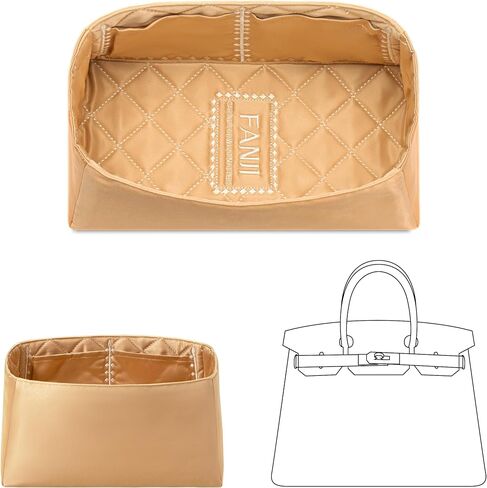 Purse Organizer Insert for HERMES Birkin 25 Handbag,Custom Ferfect Fit Inside Premium Aesthetics Embroidered Lightweight Tote Bag Insert Accessories (Silk Gold Sheen) in Saudi Arabia