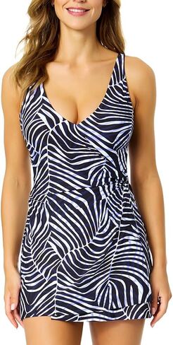 Anne Cole Botanical Surplice Swimdress with Twist Skirt in Kuwait