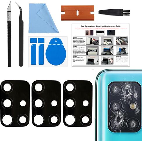3 Pack Galaxy A51 4G / 5G Back Rear Camera Lens Glass Replacement, Back Camera Lens with Pre-Cut Tape for Samsung A51 4G / 5G, Included Instruction Manual, Toolkit in Kuwait