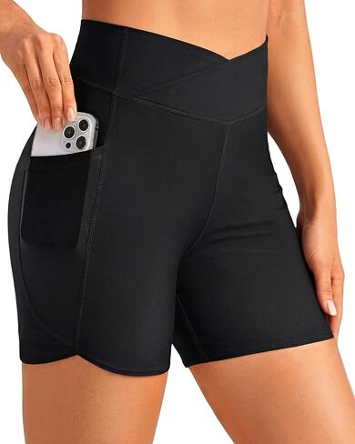 Women High Waisted Swim Shorts - 5" Bathing Suit Bottoms with Pockets Tummy Control V Cut Waist Swimsuit with Built-in Brief in Kuwait