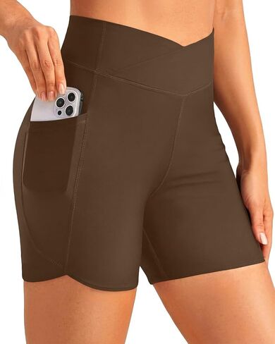 Women High Waisted Swim Shorts - 5" Bathing Suit Bottoms with Pockets Tummy Control V Cut Waist Swimsuit with Built-in Brief in Kuwait