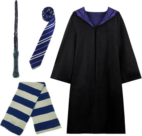 Wizard Costume for Adults, 4 Pcs Magic Robe Set Wand Tie Scarf, Halloween Cosplay Outfit for Men Women in Saudi Arabia