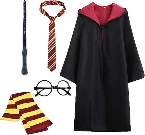 Wizard Costume for Adults, 4 Pcs Magic Robe Set Wand Tie Scarf, Halloween Cosplay Outfit for Men Women in Saudi Arabia