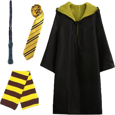 Wizard Costume for Adults, 4 Pcs Magic Robe Set Wand Tie Scarf, Halloween Cosplay Outfit for Men Women in Saudi Arabia