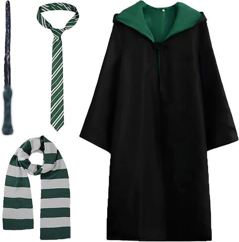 Wizard Costume for Adults, 4 Pcs Magic Robe Set Wand Tie Scarf, Halloween Cosplay Outfit for Men Women in Saudi Arabia