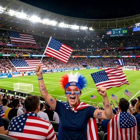 World Cup 2026 Fan Outfit Set - USA Soccer Costume Kit with Wig Headband, Flag Cape, Star Sunglasses, Handheld Flag & Tattoos - Patriotic Gear for 4th of July Party in Saudi Arabia