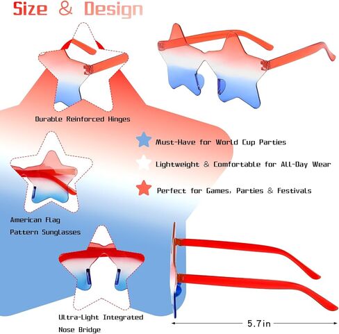 World Cup 2026 Fan Outfit Set - USA Soccer Costume Kit with Wig Headband, Flag Cape, Star Sunglasses, Handheld Flag & Tattoos - Patriotic Gear for 4th of July Party in Saudi Arabia