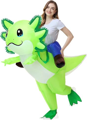 Stegosaurus Inflatable Axolotl Costume for Adult Halloween Costumes Air Blow up Costumes Funny Ride on Axolotl Costume for Cosplay Party Green in Kuwait