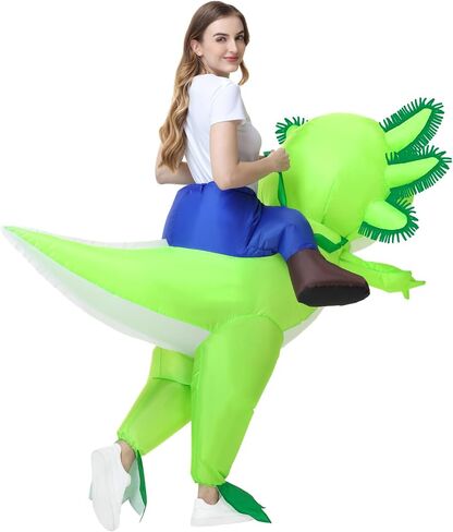 Stegosaurus Inflatable Axolotl Costume for Adult Halloween Costumes Air Blow up Costumes Funny Ride on Axolotl Costume for Cosplay Party Green in Kuwait