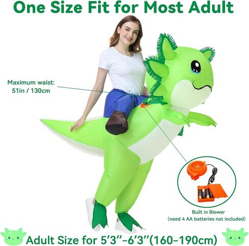 Stegosaurus Inflatable Axolotl Costume for Adult Halloween Costumes Air Blow up Costumes Funny Ride on Axolotl Costume for Cosplay Party Green in Kuwait