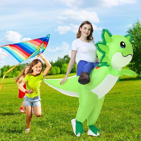 Stegosaurus Inflatable Axolotl Costume for Adult Halloween Costumes Air Blow up Costumes Funny Ride on Axolotl Costume for Cosplay Party Green in Kuwait