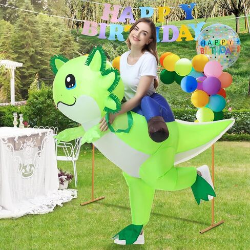 Stegosaurus Inflatable Axolotl Costume for Adult Halloween Costumes Air Blow up Costumes Funny Ride on Axolotl Costume for Cosplay Party Green in Kuwait