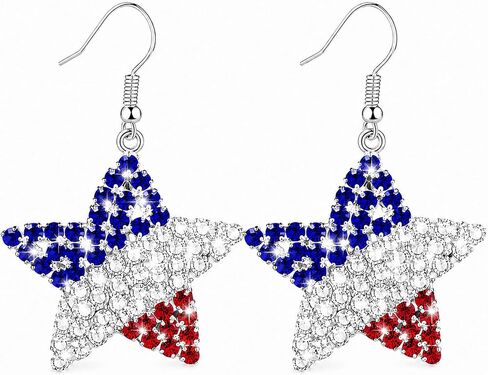 Red White Blue Patriotic Earrings for Women | 4th of July Star Dangle, Crystal, Independence Day Accessories, American Flag Jewelry in Saudi Arabia