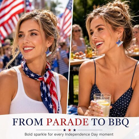Red White Blue Patriotic Earrings for Women | 4th of July Star Dangle, Crystal, Independence Day Accessories, American Flag Jewelry in Saudi Arabia