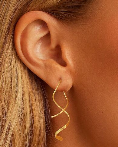 14K Gold Plated Spiral Dangle Earrings, Twisted Threader Drop, Hypoallergenic, Lightweight, for Women, Anniversary Birthday Christmas in Saudi Arabia