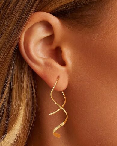 14K Gold Plated Spiral Dangle Earrings, Twisted Threader Drop, Hypoallergenic, Lightweight, for Women, Anniversary Birthday Christmas in Saudi Arabia