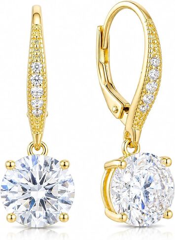 14K Yellow Gold 1.2CT Round Cubic Zirconia Drop Hoop Earrings, Dainty Pave CZ Huggie Dangle Earrings for Women, Sparkly Solitaire Crystal Leverback Earrings Womens Jewelry Gift in Saudi Arabia