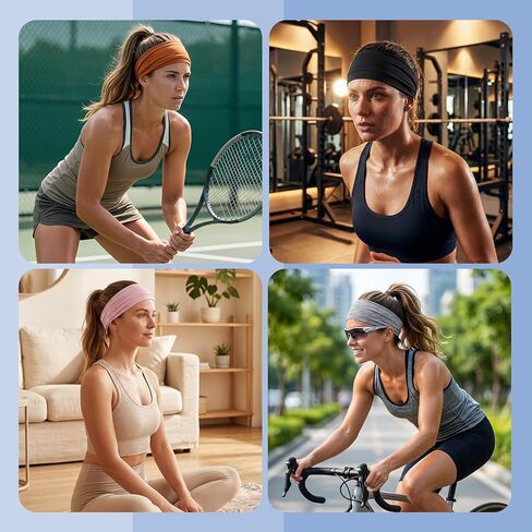 6 Pack Wide Elastic Sports Headbands for Women Non-Slip Sweatbands for Running Yoga Workout Makeup Soft Stretchy Hair Accessories(Grey/Blue/Brown/White/Pink/Black) in Kuwait