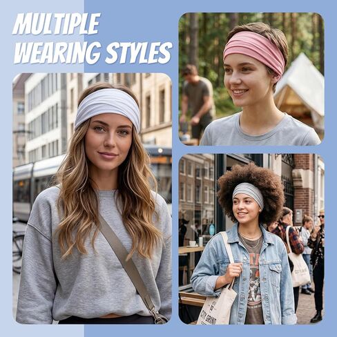 6 Pack Wide Elastic Sports Headbands for Women Non-Slip Sweatbands for Running Yoga Workout Makeup Soft Stretchy Hair Accessories(Grey/Blue/Brown/White/Pink/Black) in Kuwait