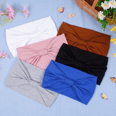 6 Pack Wide Elastic Sports Headbands for Women Non-Slip Sweatbands for Running Yoga Workout Makeup Soft Stretchy Hair Accessories(Grey/Blue/Brown/White/Pink/Black) in Kuwait