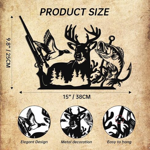 Slickss Metal Deer Hunting Decor, Hunting Gifts with Duck & Fish Wall Decor - Deer Wall Art for Bedroom, Living Room and Cabin in Kuwait