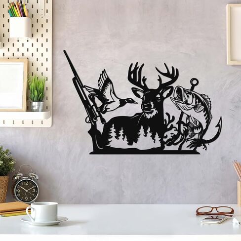 Slickss Metal Deer Hunting Decor, Hunting Gifts with Duck & Fish Wall Decor - Deer Wall Art for Bedroom, Living Room and Cabin in Kuwait