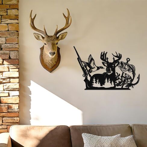 Slickss Metal Deer Hunting Decor, Hunting Gifts with Duck & Fish Wall Decor - Deer Wall Art for Bedroom, Living Room and Cabin in Kuwait