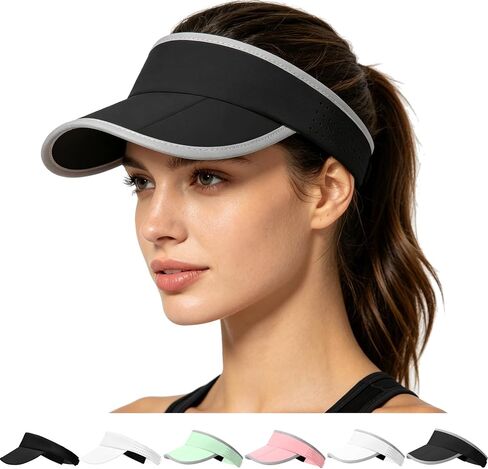 Folding Sun Visor Hat - Adjustable Sports Cap Running Golf Tennis Cap with Reflective Trim on Brim & Crown for Women Men in Saudi Arabia