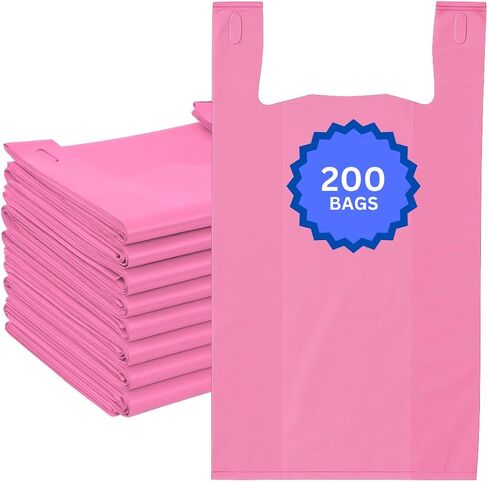 Pink HDPE T-Shirt Plastic Bags for Retail, Groceries, Merchandise, Convenience Store, Supermarket, Restaurant - 1/6 BBL, 11.5"X6"X21" - Pack of 200 Bags, 13 Microns - Unprinted (Pink) in Kuwait