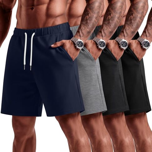 Neer 4 Pack شورتات رياضية كبيرة وطويلة للرجال شورت رياضي صيفي مع جيوب 9 بوصة برباط فضفاض مقاس كبير in Kuwait