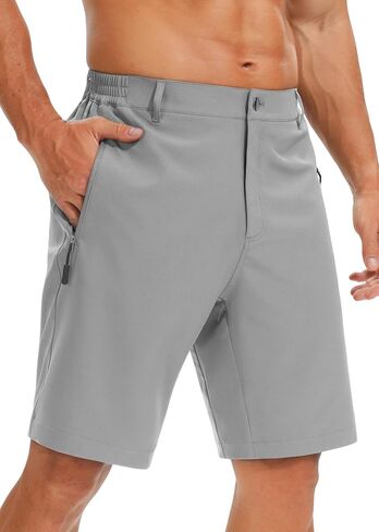 Mens Casual Shorts 9" Lightweight Golf Shorts with 3 Zipper Pockets Quick Dry Stretch Comfy Work Shorts Hiking in Kuwait