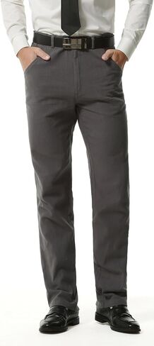Hoerev Men's Linen Cotton Pants, Casual Business Style,4-Pocket Design,Copper Zip in Kuwait
