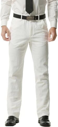 Hoerev Men's Linen Cotton Pants, Casual Business Style,4-Pocket Design,Copper Zip in Kuwait
