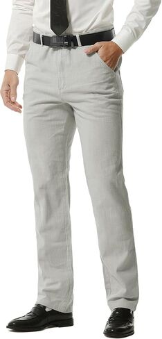 Hoerev Men's Linen Cotton Pants, Casual Business Style,4-Pocket Design,Copper Zip in Kuwait