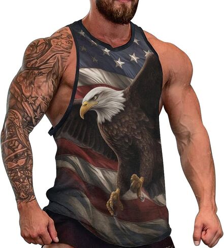Men's American Flag Eagle Print Tank Top July 4th Patriotic Gym Muscle Sleeveless Shirt in Saudi Arabia