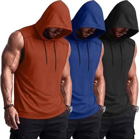 Neer 3 Pack رجالية بلا أكمام هوديس تجريب مقنعين تانك القمم خفيفة الوزن العضلات الرياضية قطع القمصان لتدريب الصالة الرياضية in Kuwait