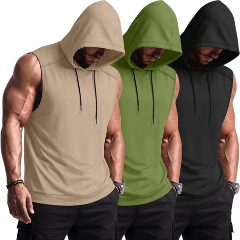 Neer 3 Pack رجالية بلا أكمام هوديس تجريب مقنعين تانك القمم خفيفة الوزن العضلات الرياضية قطع القمصان لتدريب الصالة الرياضية in Kuwait