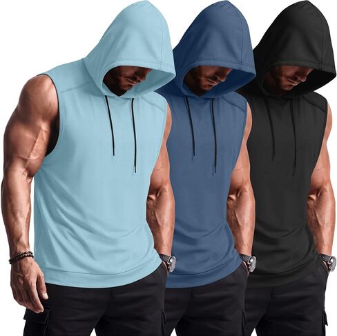 Neer 3 Pack رجالية بلا أكمام هوديس تجريب مقنعين تانك القمم خفيفة الوزن العضلات الرياضية قطع القمصان لتدريب الصالة الرياضية in Kuwait