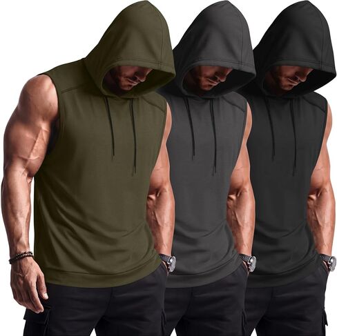 Neer 3 Pack رجالية بلا أكمام هوديس تجريب مقنعين تانك القمم خفيفة الوزن العضلات الرياضية قطع القمصان لتدريب الصالة الرياضية in Kuwait