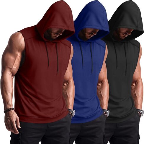 Neer 3 Pack رجالية بلا أكمام هوديس تجريب مقنعين تانك القمم خفيفة الوزن العضلات الرياضية قطع القمصان لتدريب الصالة الرياضية in Kuwait