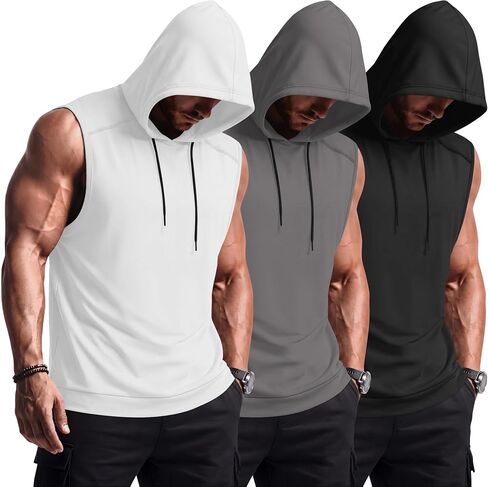 Neer 3 Pack رجالية بلا أكمام هوديس تجريب مقنعين تانك القمم خفيفة الوزن العضلات الرياضية قطع القمصان لتدريب الصالة الرياضية in Kuwait