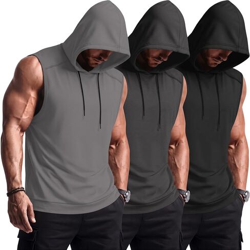 Neer 3 Pack رجالية بلا أكمام هوديس تجريب مقنعين تانك القمم خفيفة الوزن العضلات الرياضية قطع القمصان لتدريب الصالة الرياضية in Kuwait