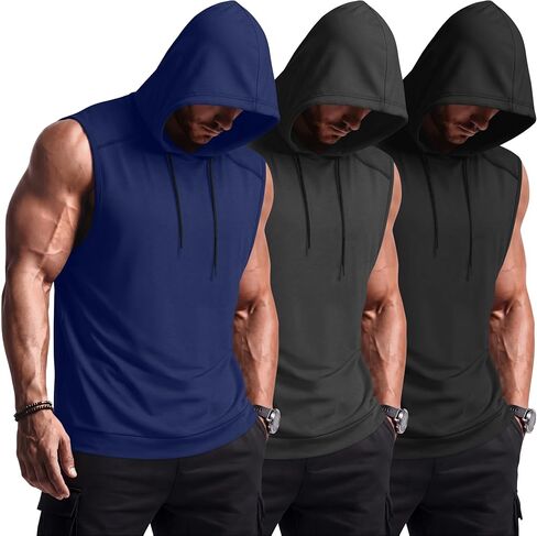 Neer 3 Pack رجالية بلا أكمام هوديس تجريب مقنعين تانك القمم خفيفة الوزن العضلات الرياضية قطع القمصان لتدريب الصالة الرياضية in Kuwait