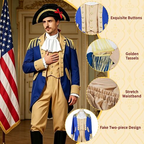 Mens Founding Fathers Costume – Hamilton Colonial Costume for Halloween, 4th of July, President's Day in Saudi Arabia