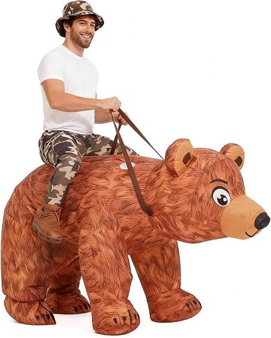 Halloween Inflatable Costume Adult, Ride on Bear Blow up Costumes Funny Riding Bear Suit Halloween Costumes for Men Women Halloween Party Dress up in Saudi Arabia