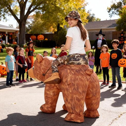 Halloween Inflatable Costume Adult, Ride on Bear Blow up Costumes Funny Riding Bear Suit Halloween Costumes for Men Women Halloween Party Dress up in Saudi Arabia